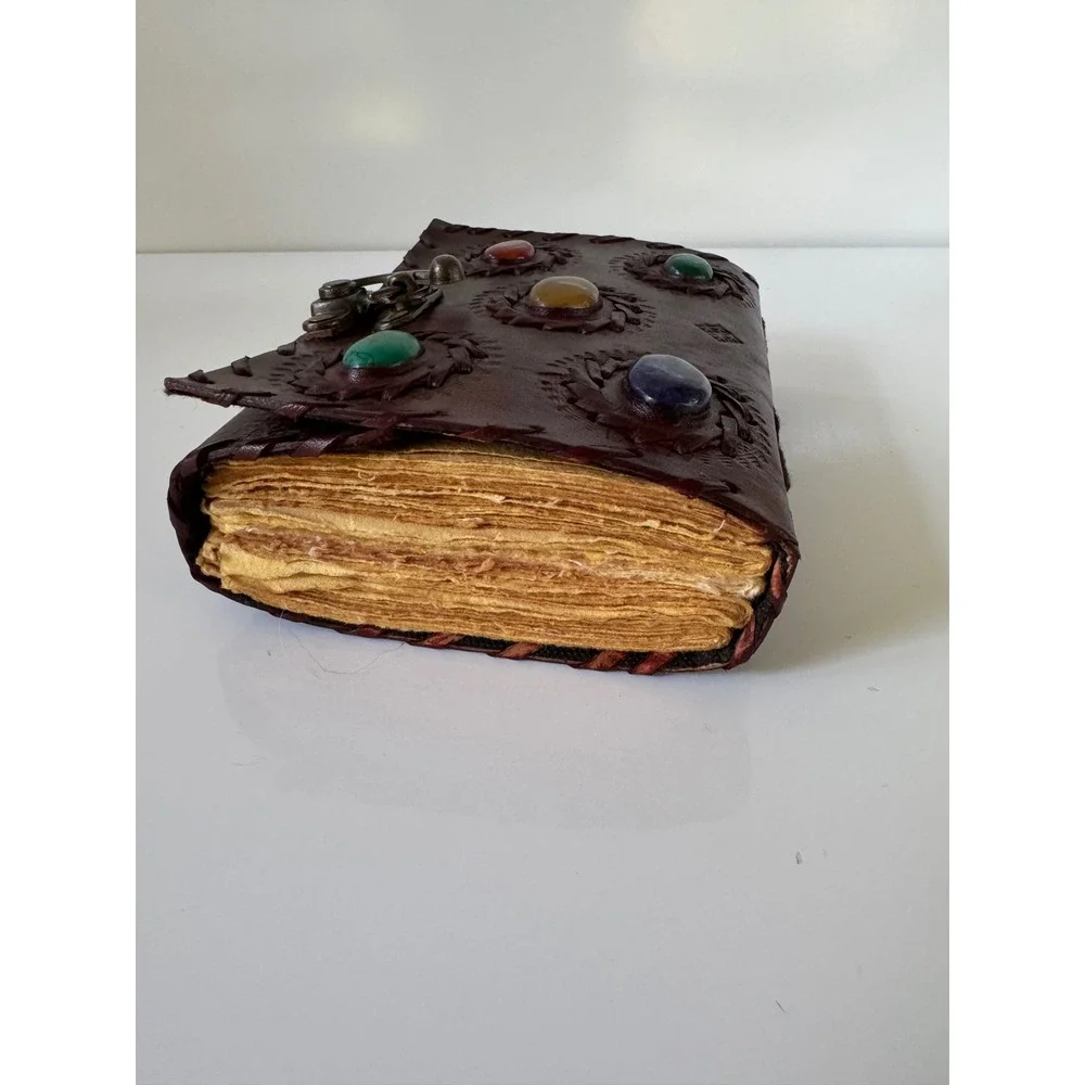 Chakra Stone Leather Embossed Journal Vintage Handmade Paper Diary Brown 5x7